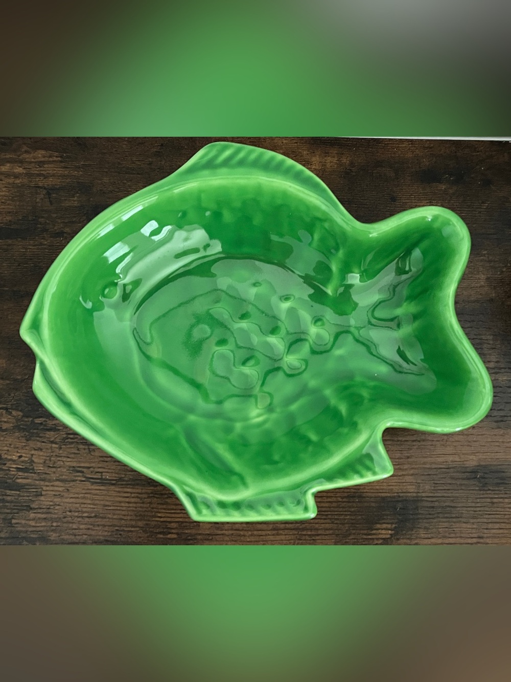 Vintage Ernestine Salerno Italy Ceramic Fish Dish Green Mid Century Modern Potte